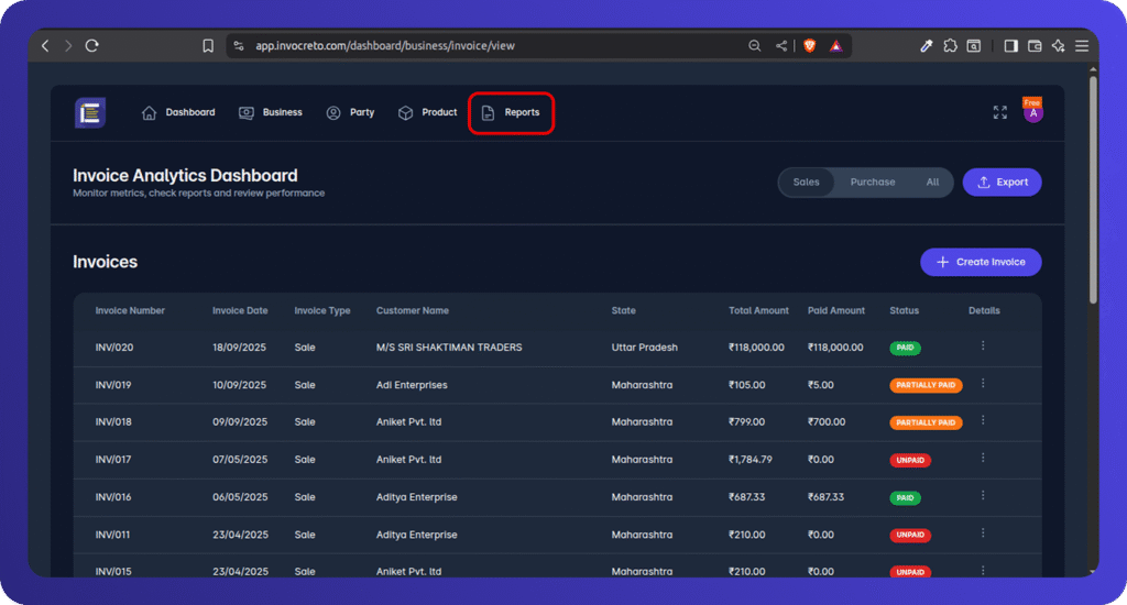 Invoice Analytics Dashboard