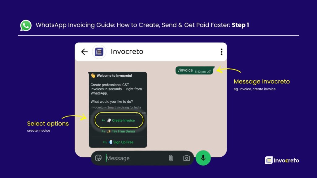 WhatsApp invoicing step 1