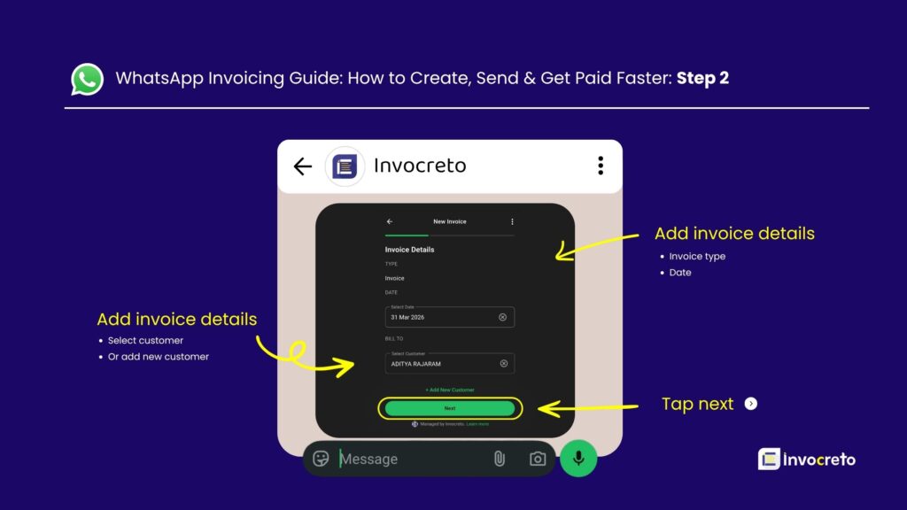WhatsApp invoicing step 2