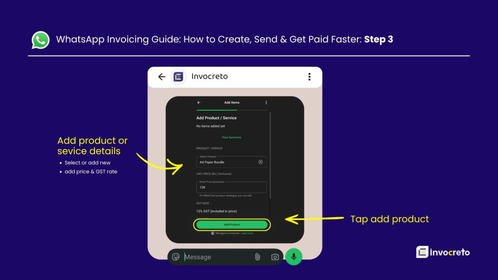 WhatsApp invoicing step 3