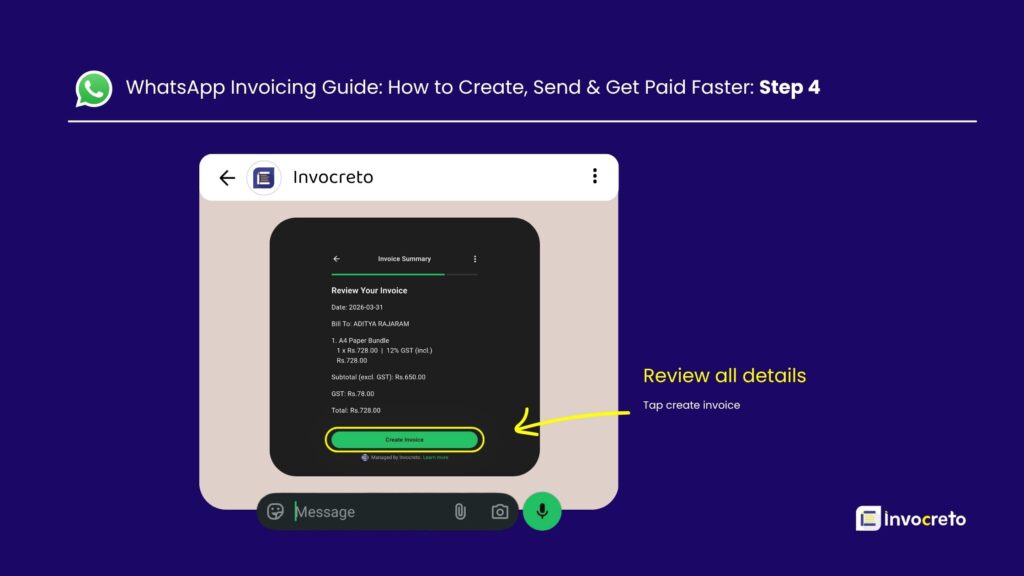 WhatsApp invoicing step 4