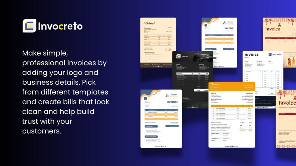 Professional branded invoices with WhatsApp invoicing