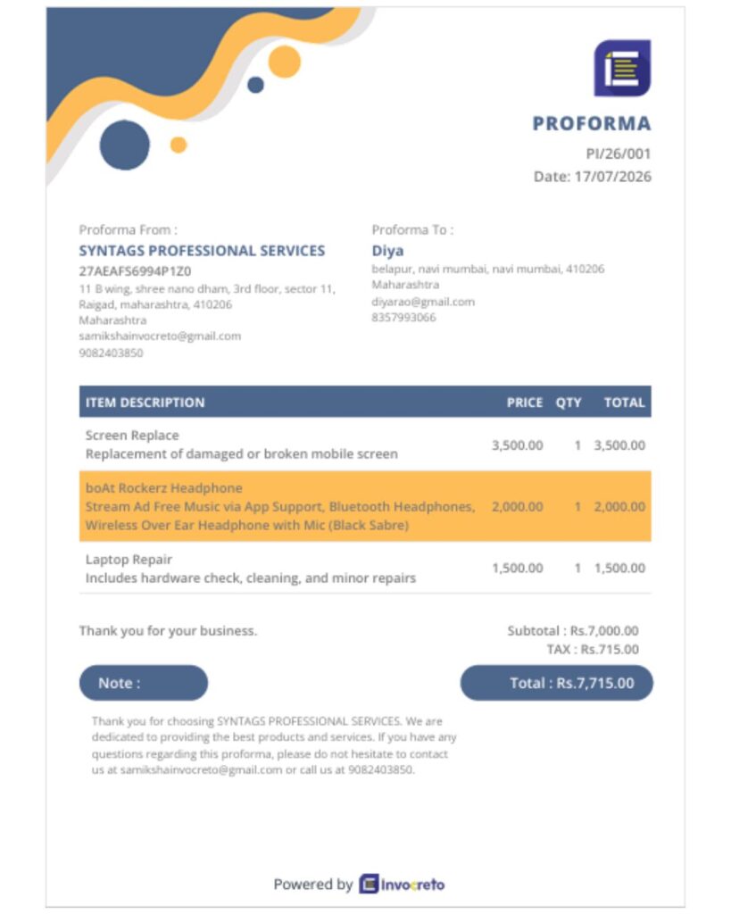 Proforma Invoice Example